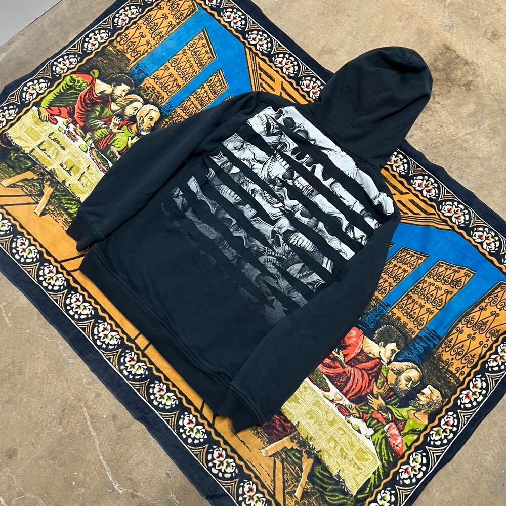 MMA elite skull hoodie Size medium Sherpa Lined Fur Hood Punk Skater Grunge y2k - Picture 6 of 7